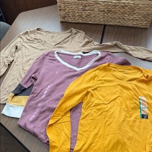 a new day, Maurice’s and No Boundaries long-sl tee in Tan, Purple, and Yellow